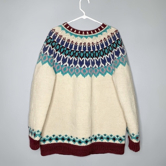 Amazing Hand Knit Wool Chunky Knit Cardigan Unisex One Size Fair Isle Ecuador - Picture 2 of 10